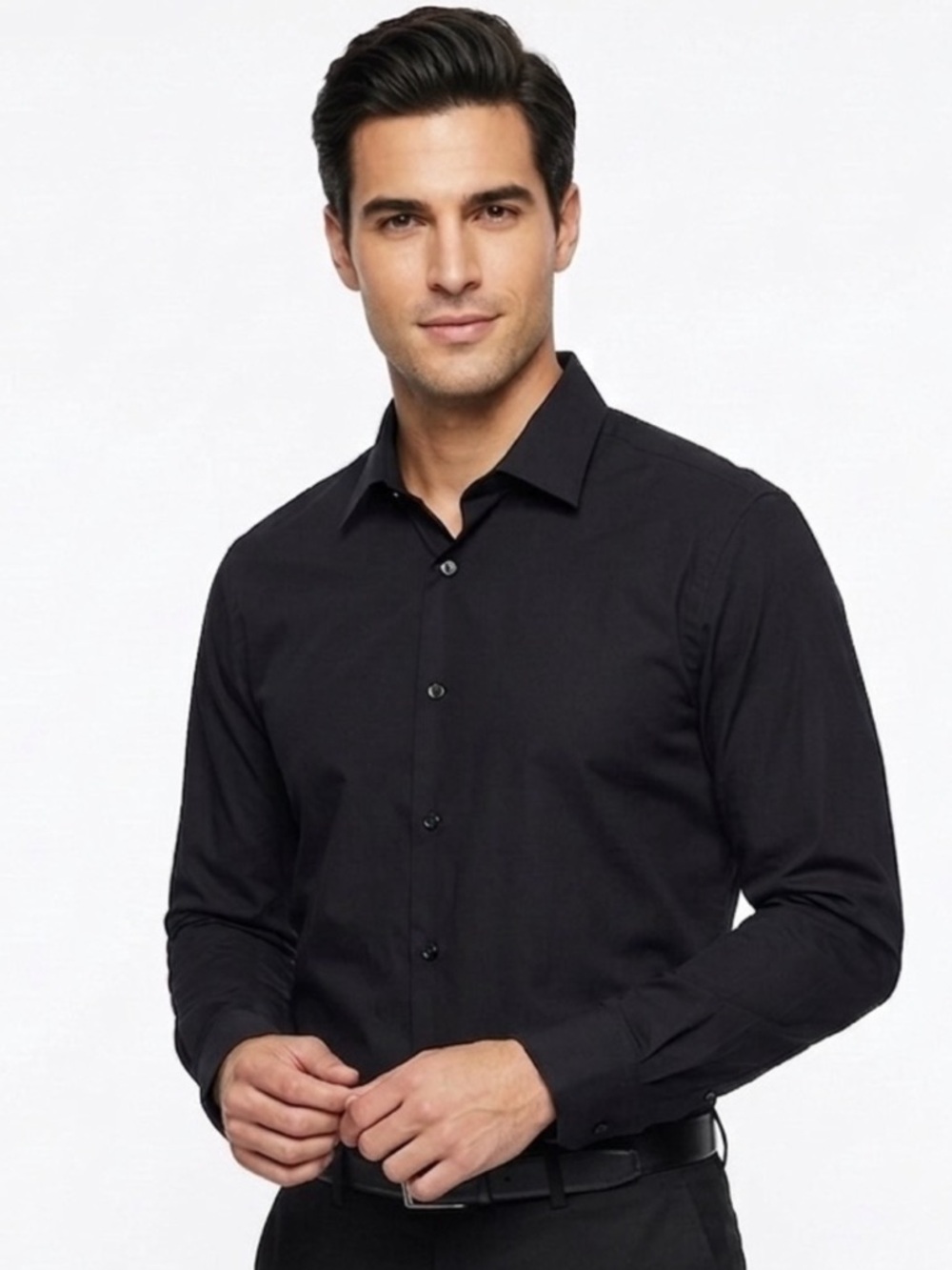 Marquis Signature Men Slim Fit Deep Black Long Sleeve Dress Shirt Size 16-16.5